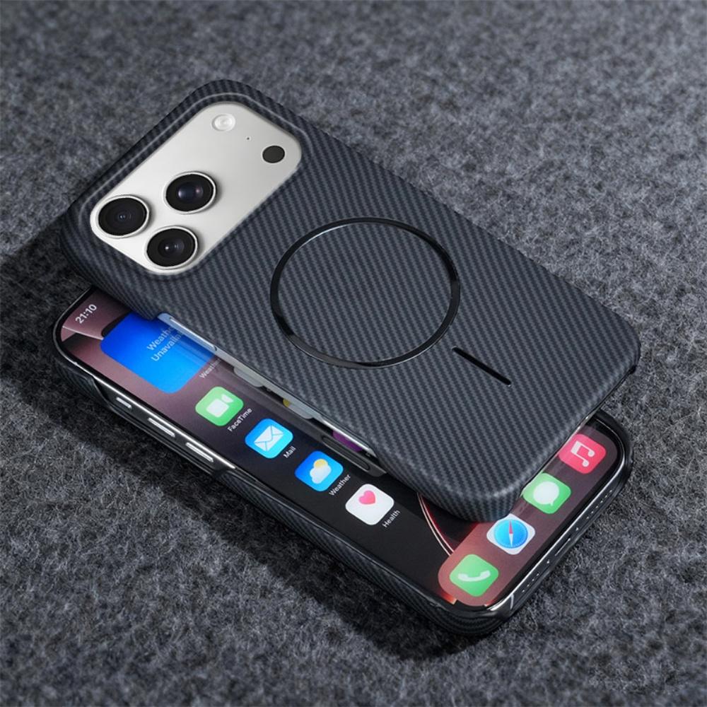 For Magsafe Half Border Carbon Fiber Kevlar Magnetic Phone Case For iPhone 17 Air 16 15 14 13 Plus Pro Max Fashion Texture Cover