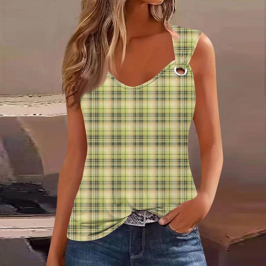 Damen Tank Top mit V-Ausschnitt, Basic, bedruckt, lässig, fließend, ärmellos, tiefer Seitenausschnitt, Tops für Damen