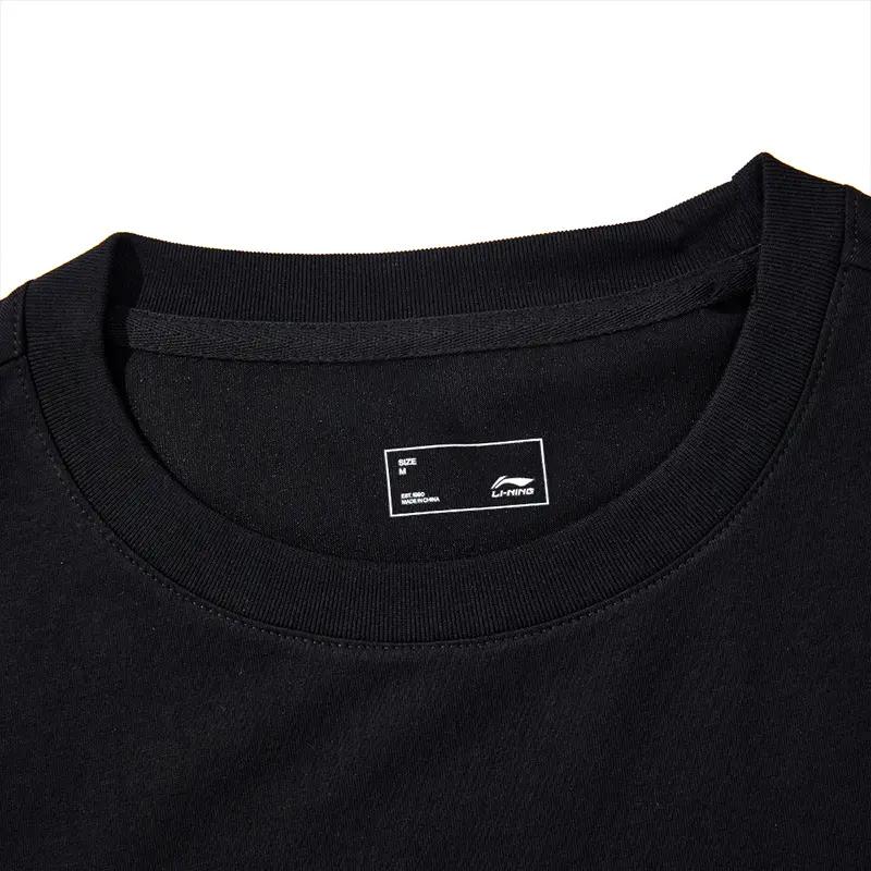 Li-Ning Loose Fit Round Neck Short Sleeve T-Shirt Fashion Simple Striped Shorts Casual Sports Suit Unisex suit Black AHSU801-2+YAPV001-1