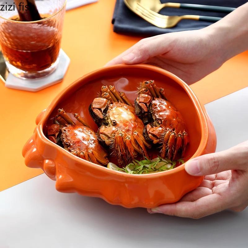 Crab Shell Shaped Ceramic Tableware Seasoning Plate Dessert Snack Dish Salad Plate Crab Plate Artistic Conception Tableware