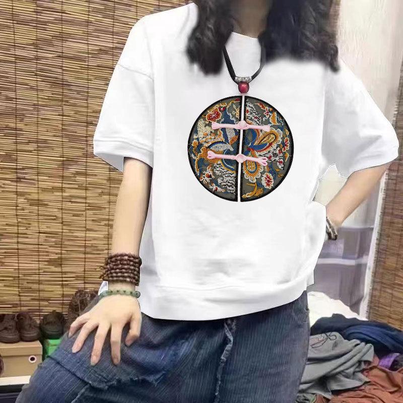 100% Cotton Women's Casual Loose-Fit Short Sleeve T-Shirt with Trendy Plus Size Print