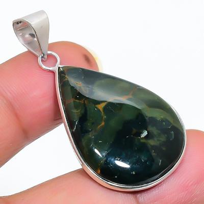 Doğal Okyanus Jasper Değerli Taş 925 Ayar Gümüş Takı Kolye Ucu 1.69" B3P81