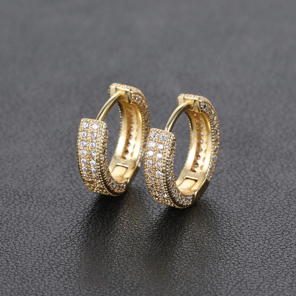Hip Hop Personalized Iced Out Diamond Earrings Double Cubic Zirconia 18k Gold Plated Earrings Women золотой