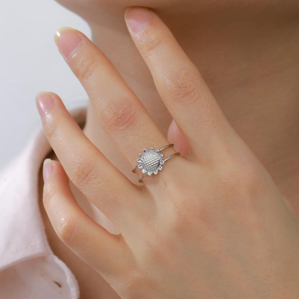 Stainless Steel Gold Flower Ring Women Bohemian Open Rings Aesthetic Jewelry Wedding Gift