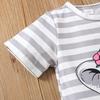 Kız Pijama Takımı Çizgili Fil Baskılı Kısa Kollu Üst ve Şort Rahat Ev Giyimi