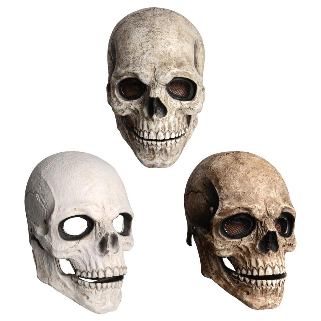 Maschera Teschio Realistica con Mascella Mobile Spaventosa Decorativa Casco in Lattice Casco Scheletro per Cosplay Costume Outdoor Adulto Carnevale