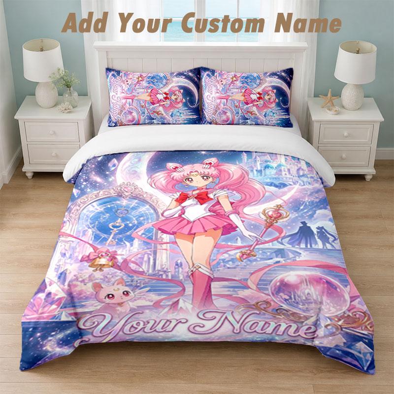 Set de așternuturi 1 Față de pilotă 2 Fețe de pernă Imprimeu Sailor Moon Lenjerie de pat moale Decor Dormitor