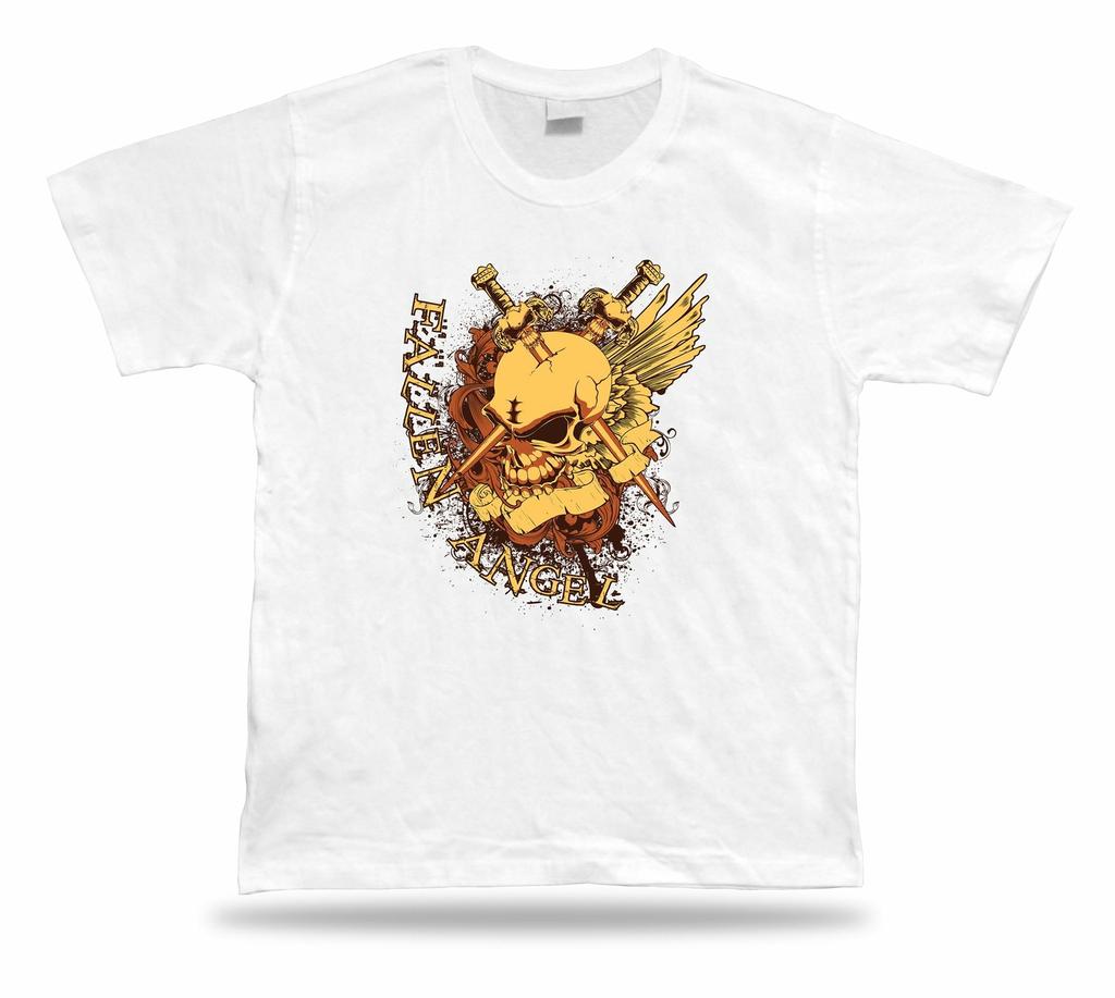 T-shirt Fallen Angel Bullseye Skeleton Skull tee design moderno elegante abbigliamento