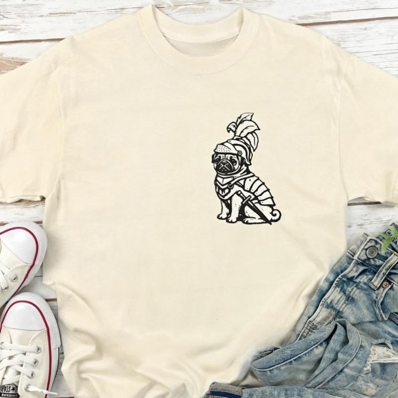 

Pug Knight TShirt Funny Medieval Armor Graphic Vintage Fantasy Dog Tee Pug Mom Dad Gift Graphic T Shirts Women Clothes Y2k Top S
