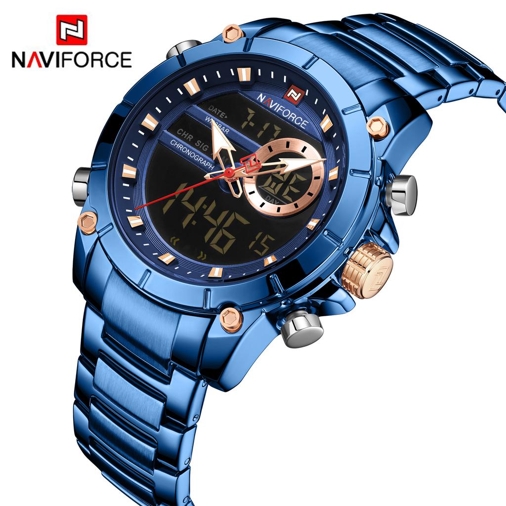 Naviforce 9163 New Fashion Men's Wristwatch Waterproof Dual Display Luxury Digital Quartz Watches for Relogio Masculino Relojes