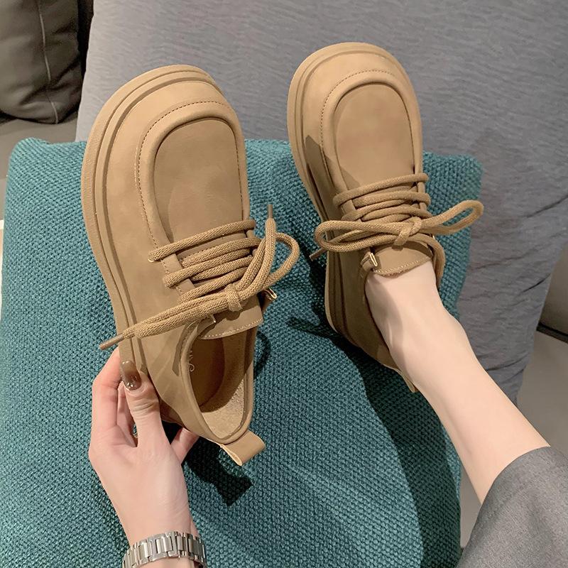 

Soft-soled small leather shoes women s 2025 new spring retro British style versatile lace-up loafers flat-soled Birkenstocks 40 хакі