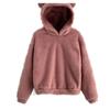 Winter Korean Fashion Bear Ears Cute Loose Hoodie Fluffy Hooded Warm Sweatshirt Long Sleeve Top Solid Pullover Clothes For Women