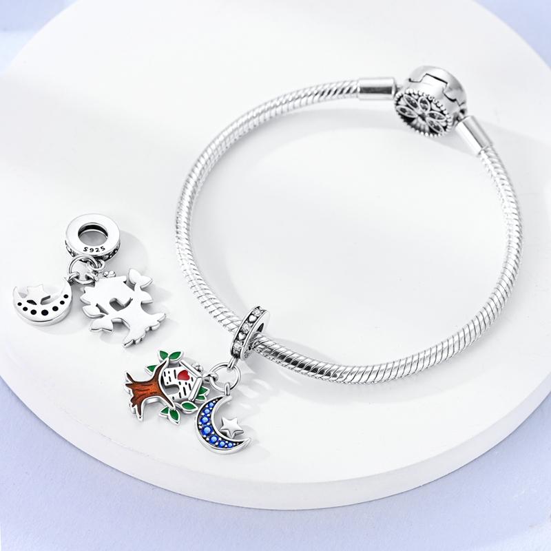 Pingente Original Charmscopper Casa na Árvore Lua e Estrela Contas Encaixe em Pulseiras de Pingentes Para Mulheres Joias Femininas Fabricação Diy