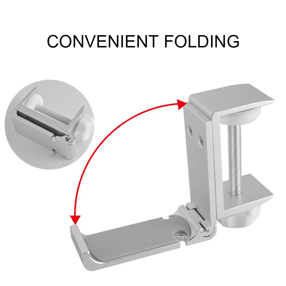 Foldable Headset Rest with Adjustable Clamp Under Desk Earphone Stand No Punch Metal Earphone Hanger for Gaming PC Accessories