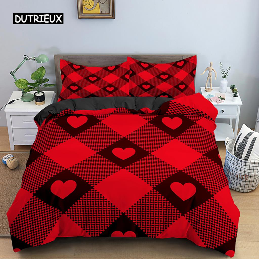 Valentine's Day Wedding Bedding Set 2/3 Pcs Luxurious Rose Love Heart Duvet Cover King Microfiber 3D Red Rose Print Quilt Cover