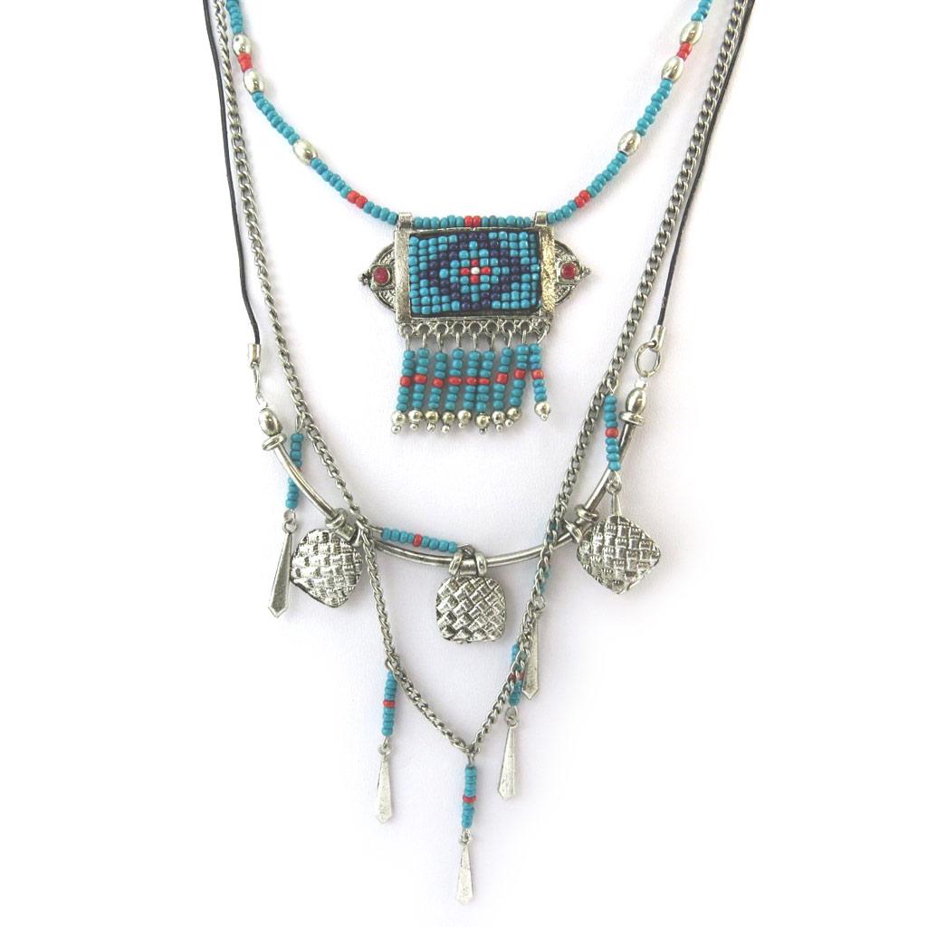 Les Trésors De Lily [N3620] - Silver Turquoise 'Navajos' Necklace