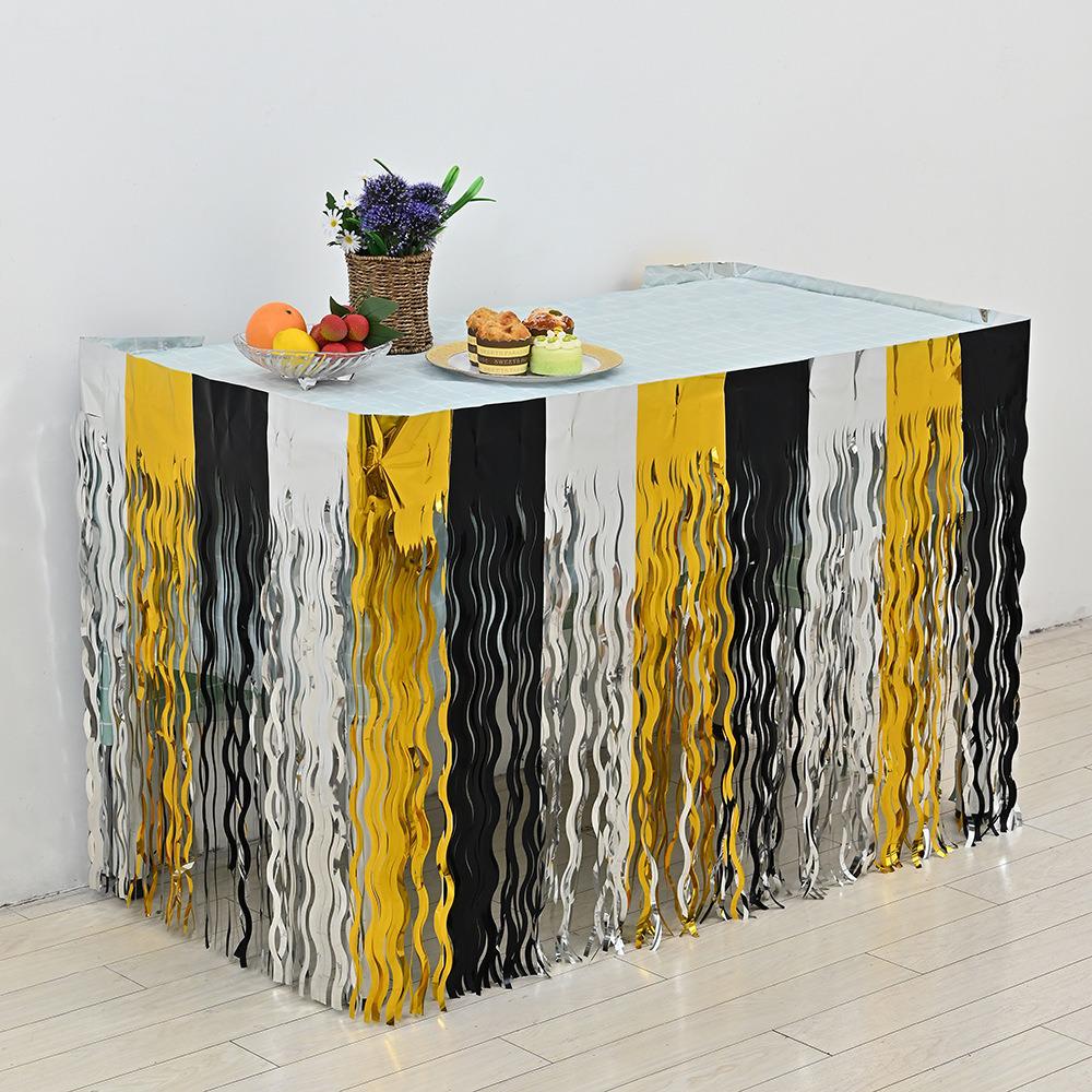 Rainbow Silk Table Skirt: Colorful Birthday, Wedding, and Holiday Party Decoration