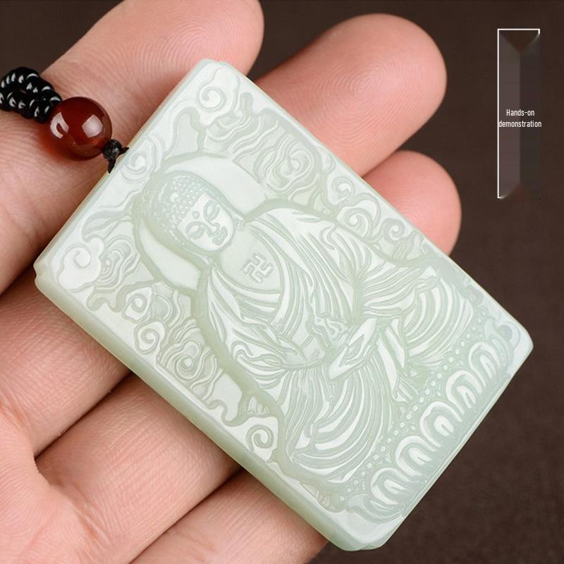 Xinjiang Hotan Jade Zodiac Pendant - Pig Dog Guardian Amitabha Buddha