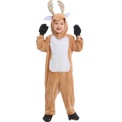 Kids Girls Animals Velvet Elk Ear Christmas Reindeer Hooded Jumpsuit Children Halloween Role Play Dress Up Cosplay Costume