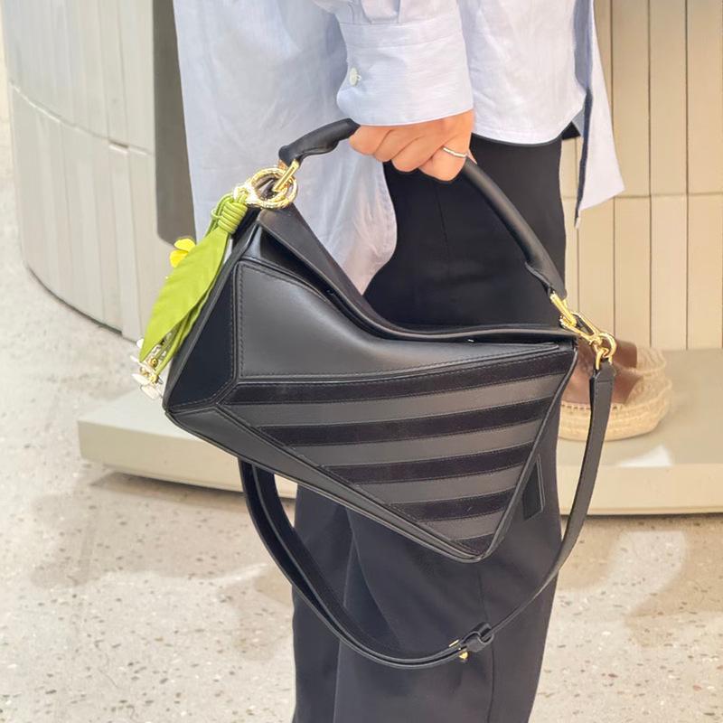 Bag Women 2025 Same Cowhide Splicing Frosted Cowhide Geometric Bag Premium Versatile Portable Messenger Bag