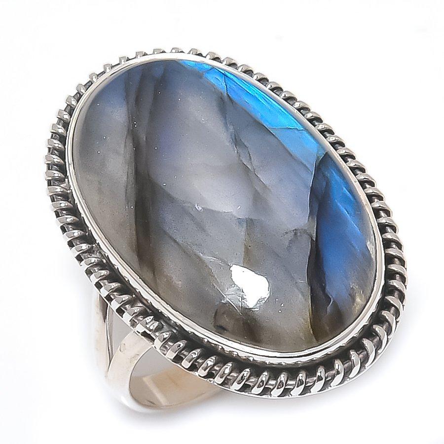 Natural Labradorite Gemstone Handmade 925 Solid Silver Jewelry Ring Size 7 G5a41