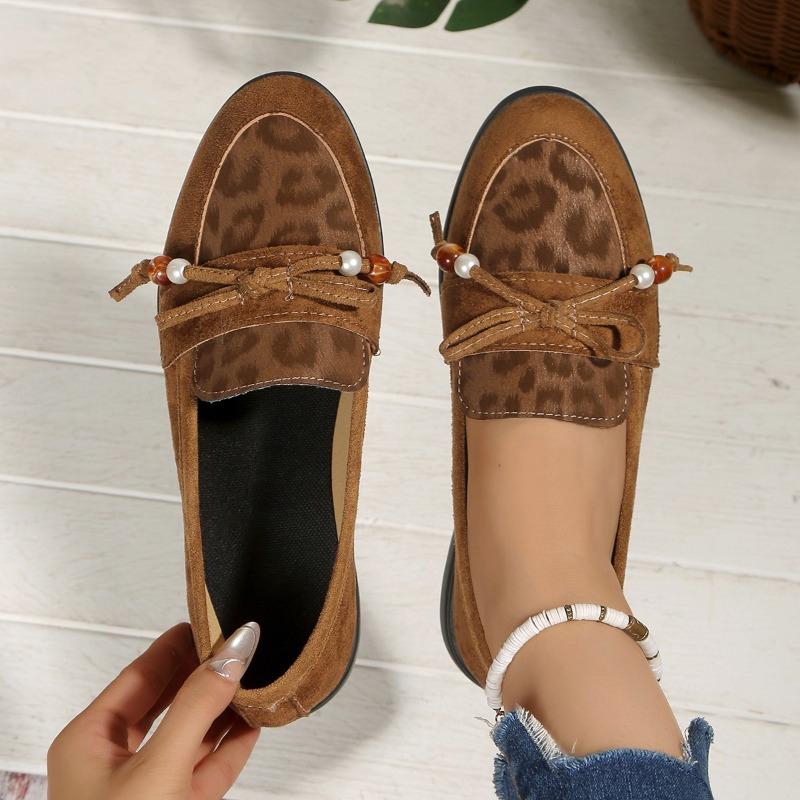 Cow Suede Round Toe Flats Spring/autumn Slip-on Women's Shoes on Sale 2025 New Solid Butterfly-knot Tassel Women's Shoes