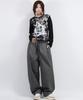 Deumakeu Grunge Washing Side One Tuck Curved Wide Pants Charcoal