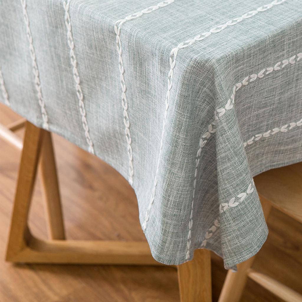 Esszimmer Faltenbeständig Gestreift Stickerei Waschbar Leinen Rechteckig Tischdecke