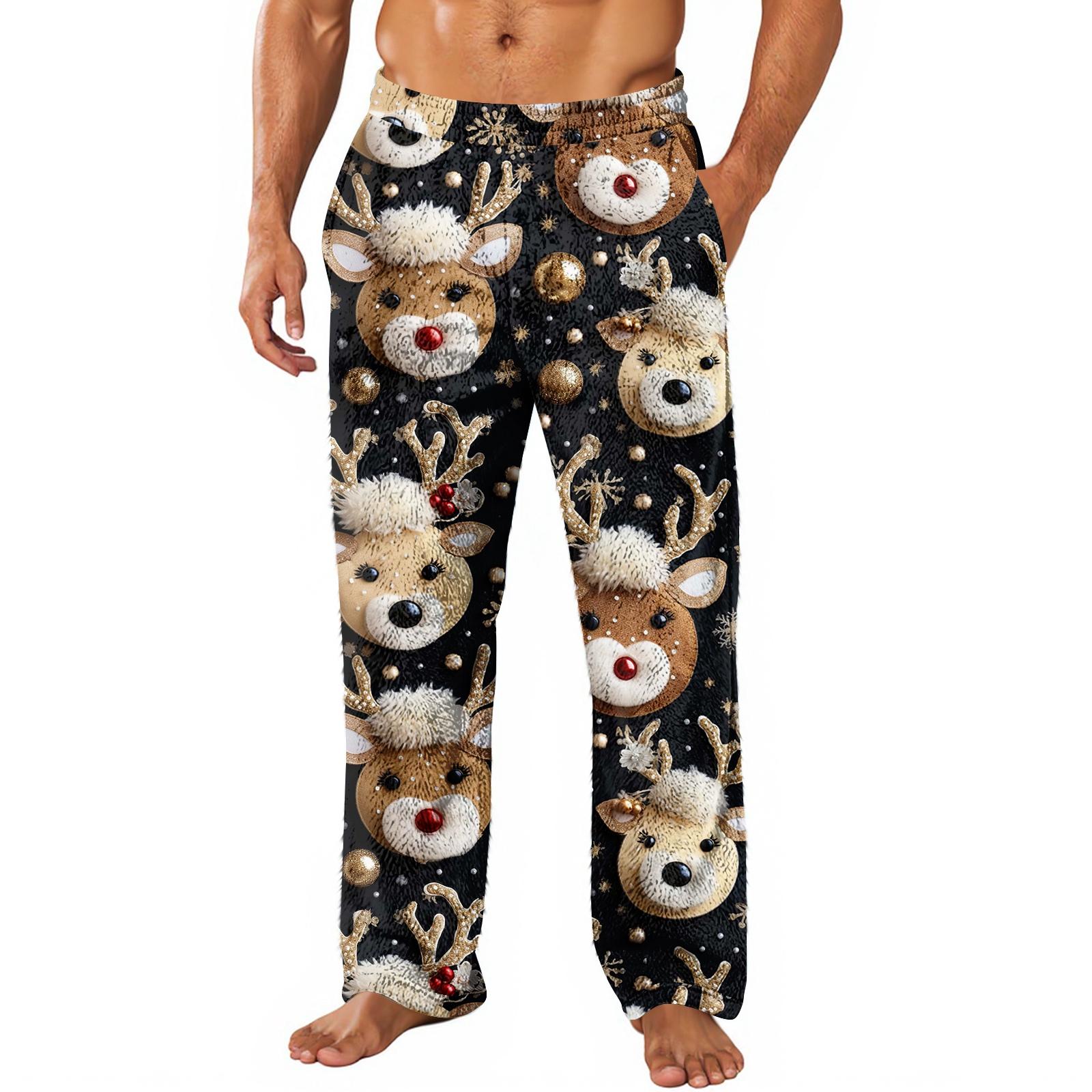 

Мужские рождественские пижамные штаны ComfyPants с карманами Мягкая домашняя одежда Одежда для сна Повседневные праздничные пижамные штаны M чёрный