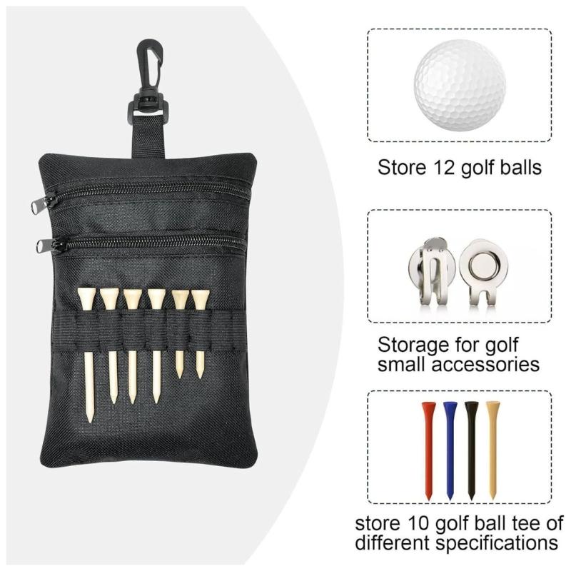 Multifunctional Portable Golf Organiser Bag With 10 Elastic Slots Waterproof Golf Ball Storage Case with Rotating Clip