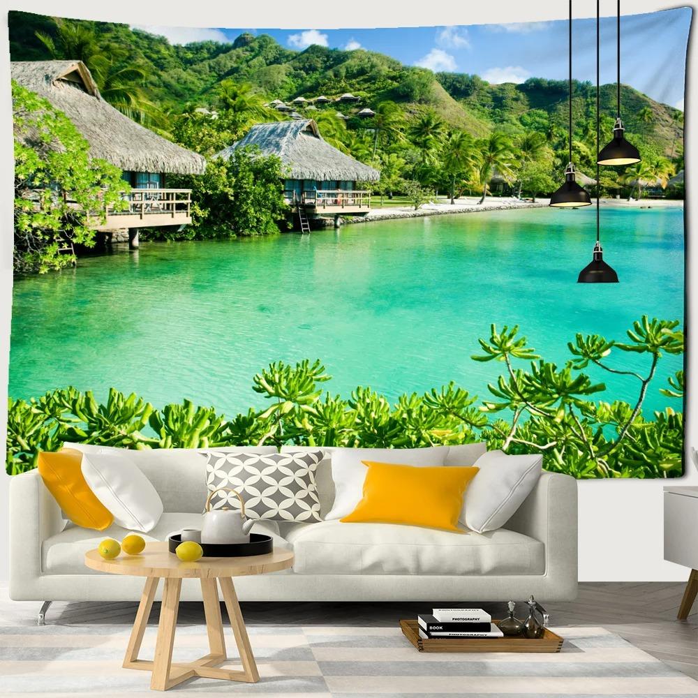 Sea Moon Cherry Blossom Forest Trail Wall Hanging Tapestry Home Decoration Living Room Bedroom Wall Background Hanging Cloth