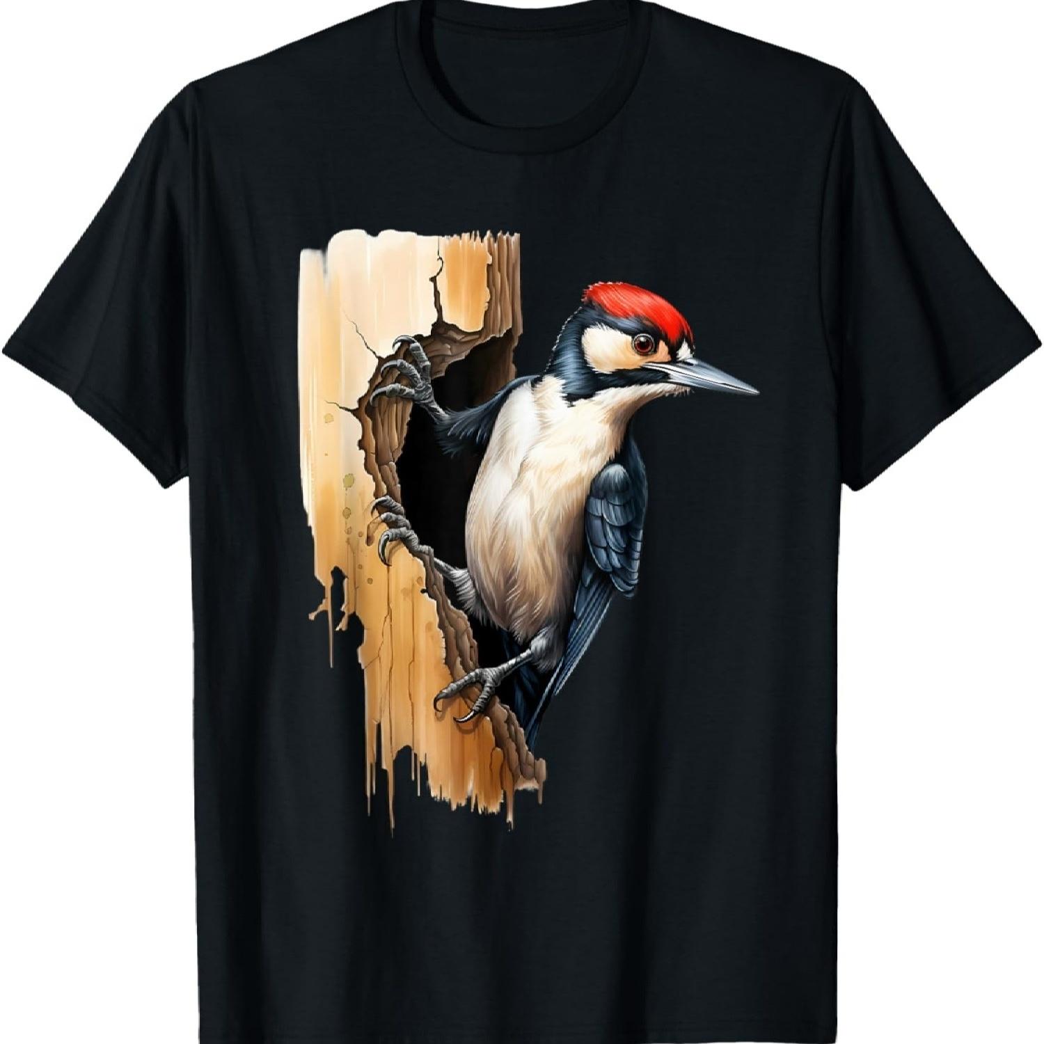 Woodpecker Wall Drawing Nature Wildlife Motif Animal Print T-Shirt S чёрный