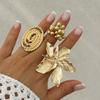 SHIXIN Einzigartige Kreative Große Blütenblattblume Offene Ringe für Damen Punk Geometrisch Verstellbarer Fingerring Party Schmuck Steampunk