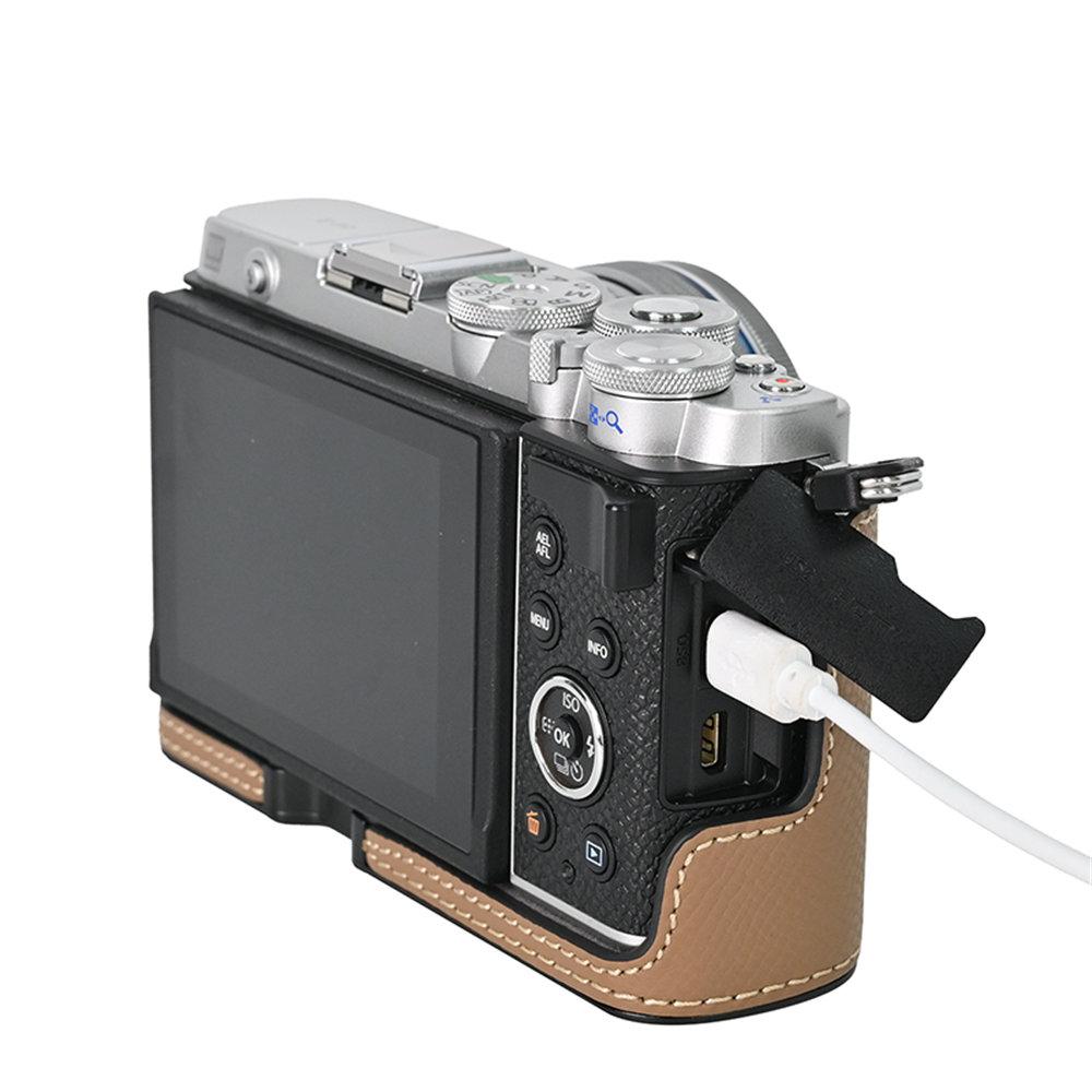 Aluminum Metal Genuine Leather Camera Half Body Case For Olympus PEN E-P7 EP7 Battery Opening Bottom Cover