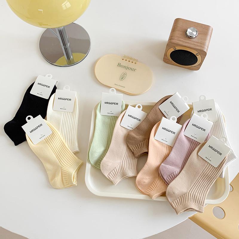 Female Spring and Summer Pure Color Pure Cotton Shallow Mouth Student Short Tube Socks