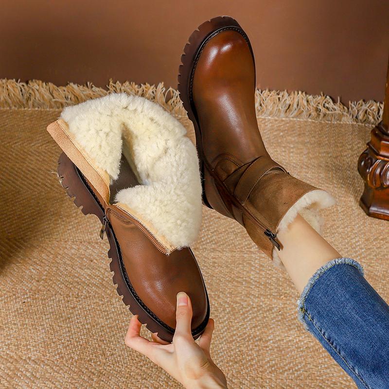 Fashion Boots Women Winter Women Ankle Boots Snow Boots Genuine Leather Warm Wool Shoes Woman Classic Zipper Casual Working Short Boots