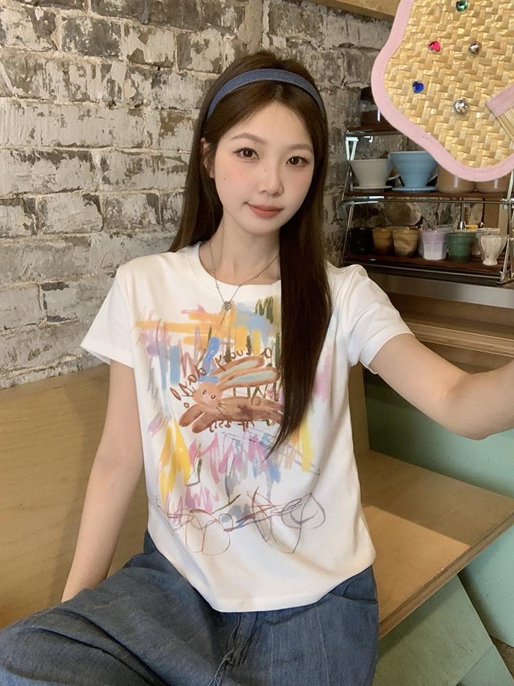 

Plus Size Graffiti Print Slimming Short Sleeve T-shirt L білий