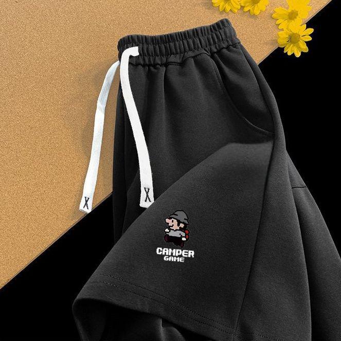 Custom Cartoon Print Men's Summer Sports Pants - Loose, Thin, American Streetwear Style, Five-Point Casual Design