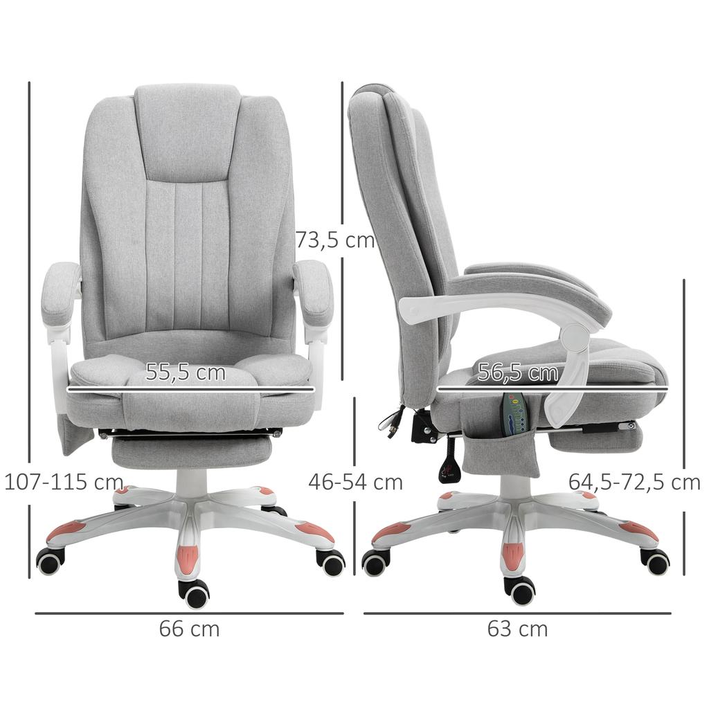 Massage Chair, Office Chair, Gaming Chair, Polyester, Foam, Nylon, Grey, 66 x 63 x 107-115 cm