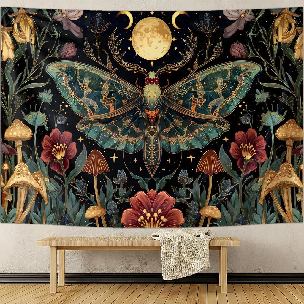 Moth Tapestry Boho Mushroom Hippie Tapestry Vintage Floral Plant Moon Phase Small Tapestries Wall Hanging for Dorm Room Decor