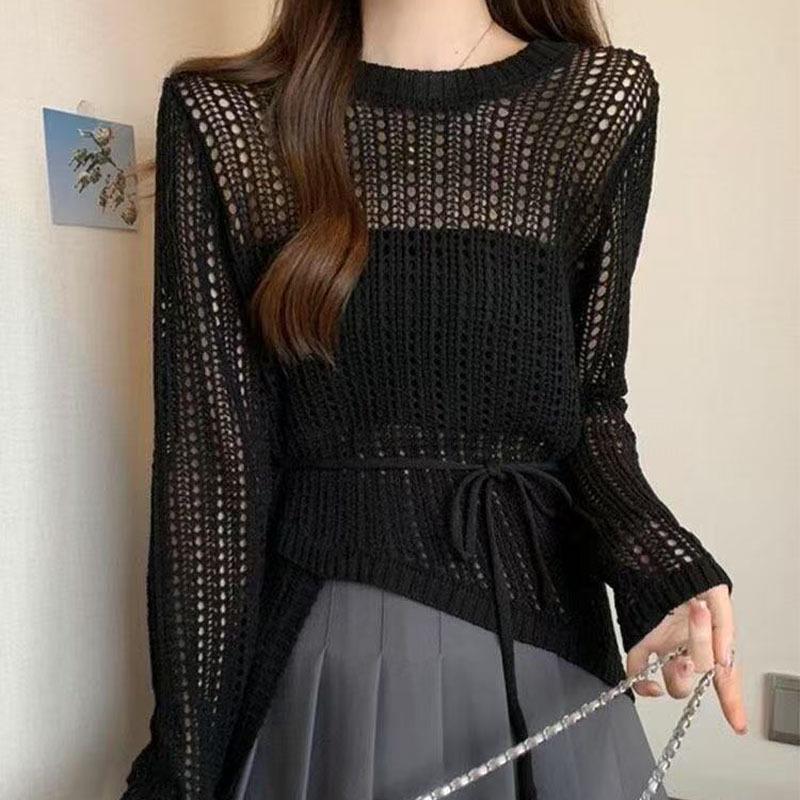 

Летний легкий вязаный крючком трикотаж с вырезами 2025 – Небрежный стиль с круглым вырезом One Size