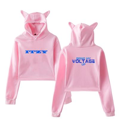 Sudadera con capucha y orejas de gato del nuevo álbum de ITZY, nuevos diseños, estampados geniales, top corto, suéter corto unisex para mujer