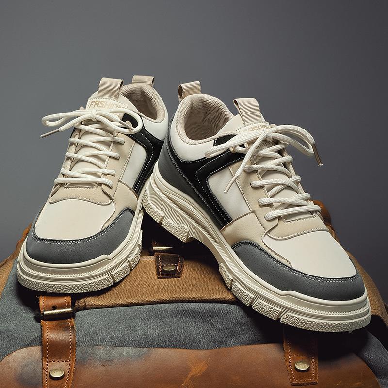 

2024 new autumn men s shoes trendy versatile casual wear-resistant board shoes low-top outdoor tooling leather Martin boots 44 бежевий