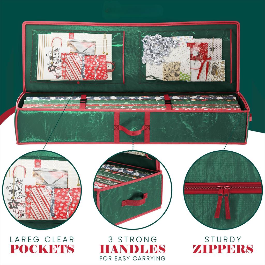Wrapping Paper Organizer Storage Bag, Christmas Storage Organizer for Wrapping Paper and Gift Bag Storage, Holiday Xmas Decor