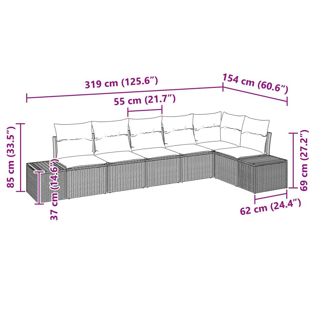 Garden Sofa Set 6 Pieces Brown and Red Poly Rattan