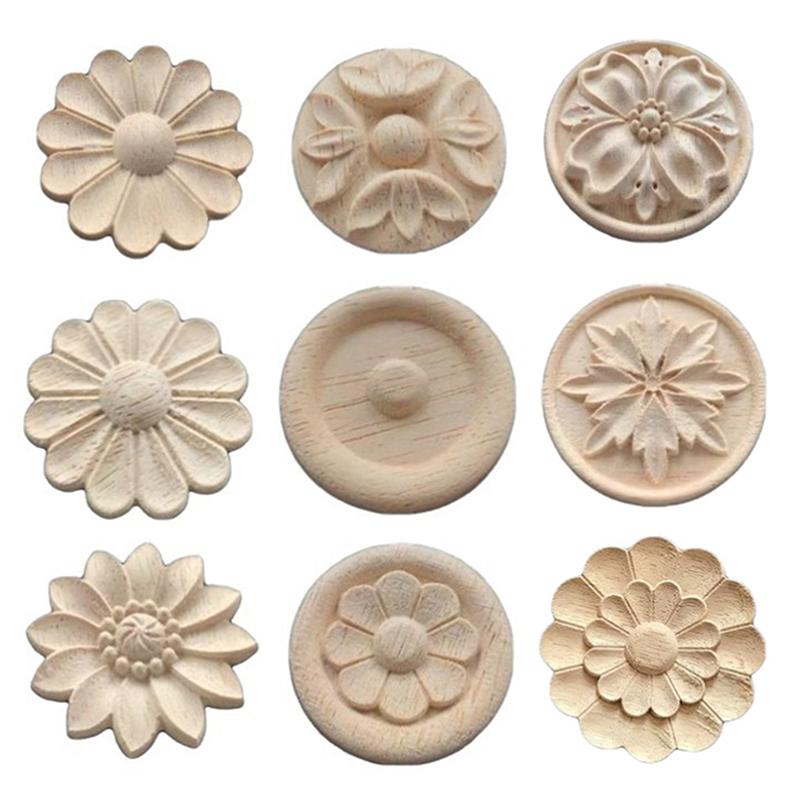 Wood Floral Appliques For Furniture Antique Onlays Moulding Home Decor Wood Carving Decoration Wall Wood Decal Vintage Figurines
