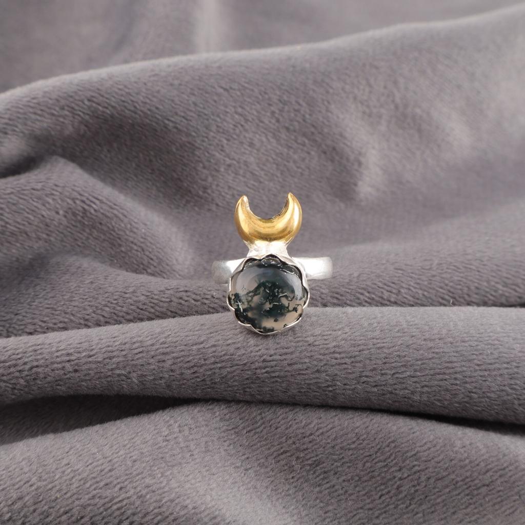 Moss Agate Gemstone 925 Sterling Silver Jewelry May Birthstone Handcrafted Ring RR-58-37