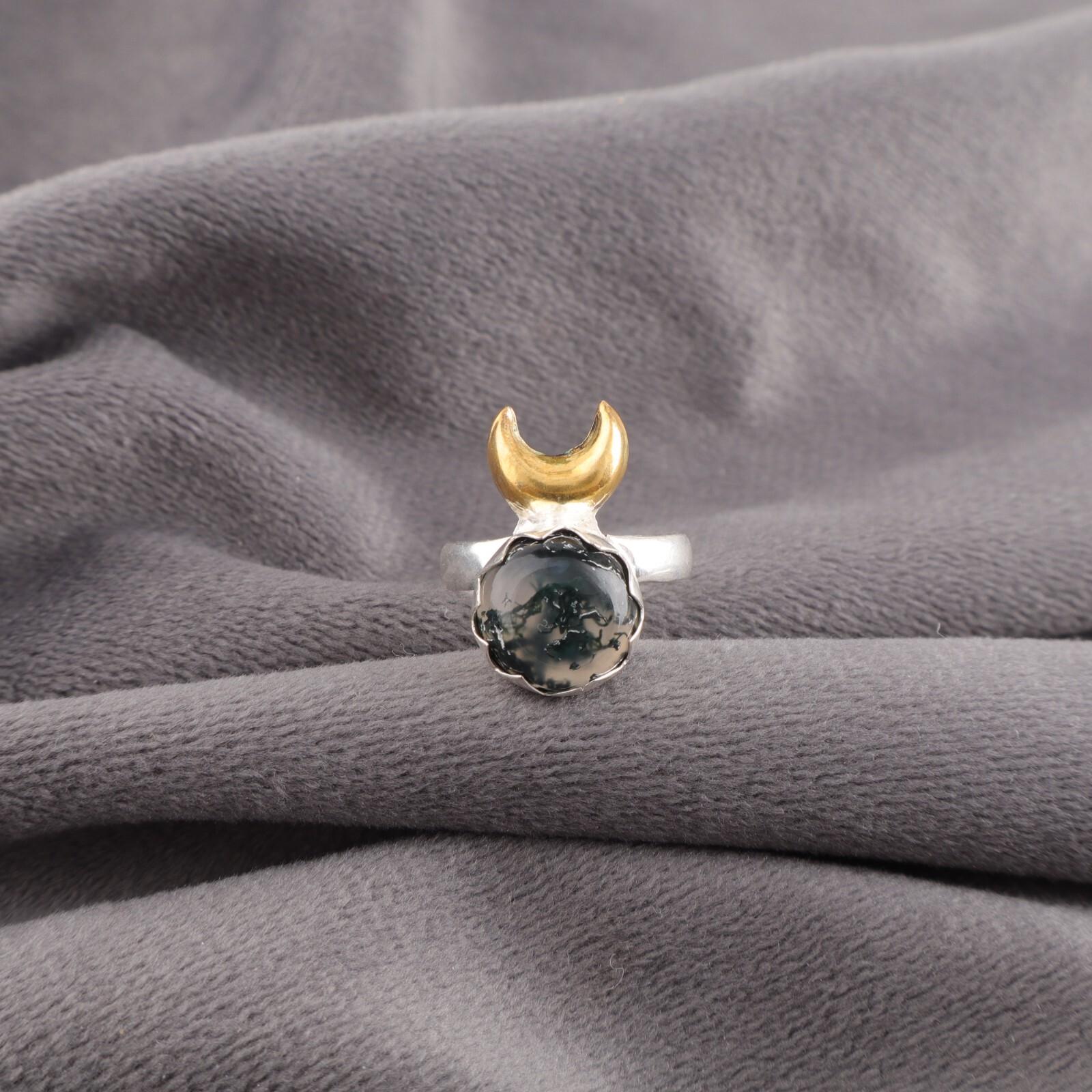 

Моховой агат Драгоценный камень Ювелирные изделия из стерлингового серебра 925 Происхождение мая Кольцо ручной работы RR-58-37 13