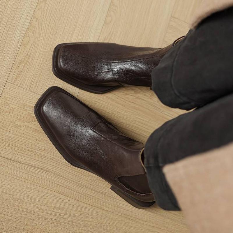 

Осенне-зимние кожаные ботинки Мартин квадратный носок универсальные большого размера женские ботинки средний каблук новая нескользящая резиновая подошва коровья кожа ботинки средней высоты 40