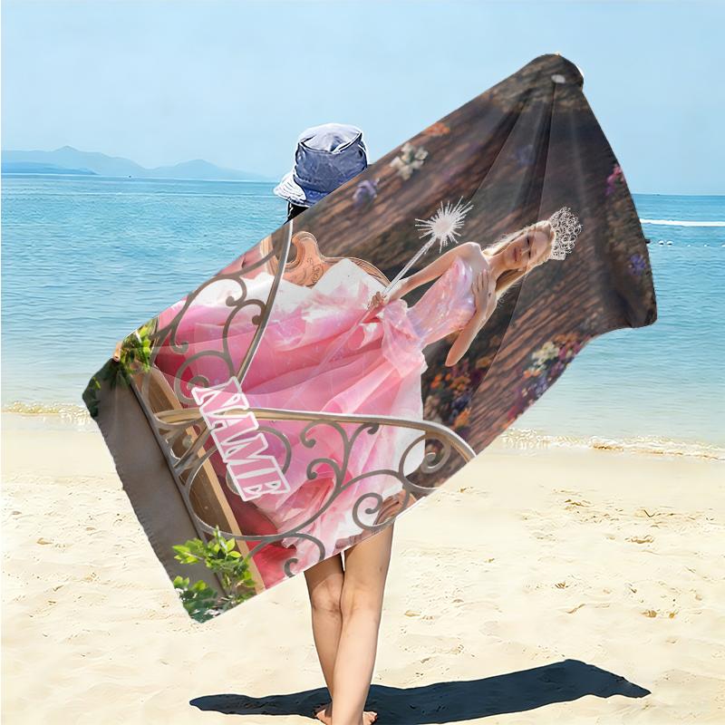 Personalized Princess Pink Gown Beach Towel Microfiber Beach Towel Thin Absorbent for Beach Swimming Yoga Bath Sports. 0910265